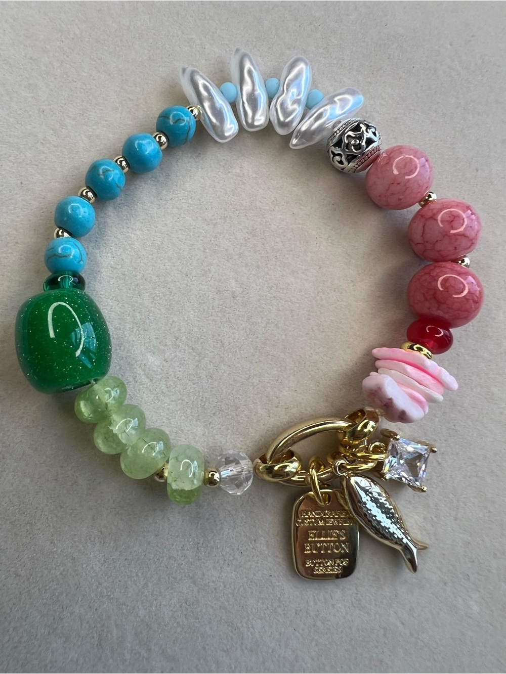 Colorful Beaded Charm Bracelet with Gold Accents NWOT